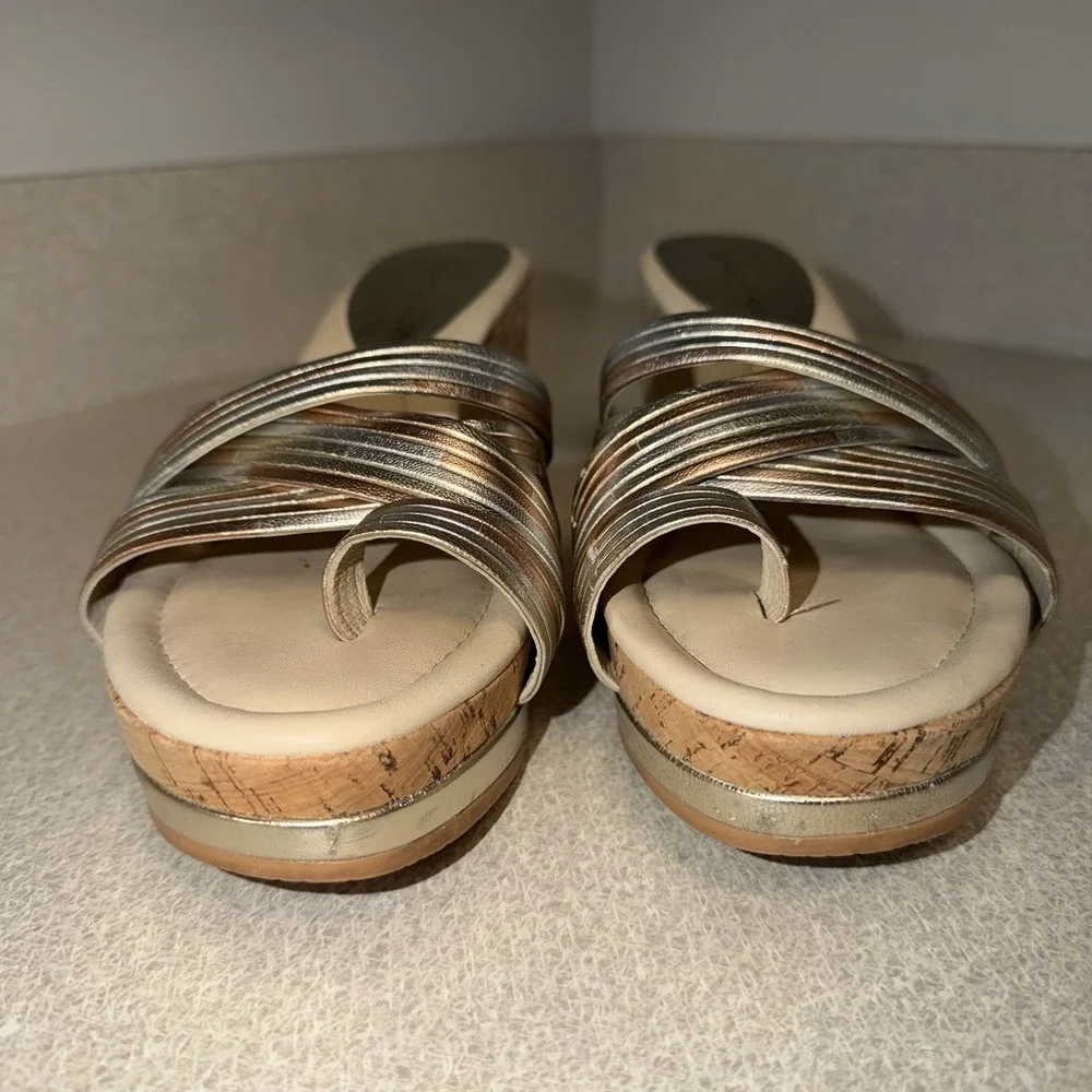 Donald Pliner Lettie Metallic Toe Loop Wedge Sandals Gold Silver‎ Rose Size 9 M